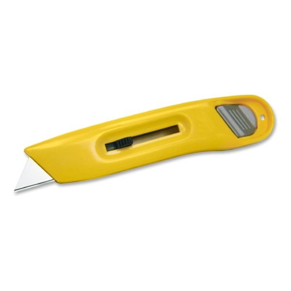 Cosco Plastic Utility Knife With Retractable Blade And Snap Closure, 6" Plastic Handle, Yellow