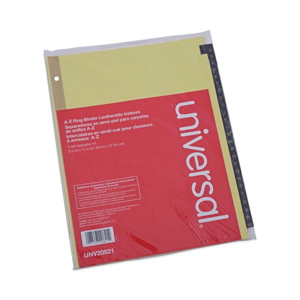 Universal Deluxe Preprinted Simulated Leather Tab Dividers With Gold Printing, 25-Tab, A To Z, 11 X 8.5, Buff, 1 Set