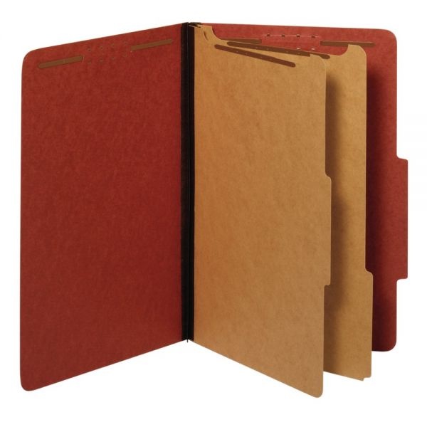 Pressboard Classification Folders With Fasteners, Legal Size, 100% Recycled, Red, Pack Of 10 Folders