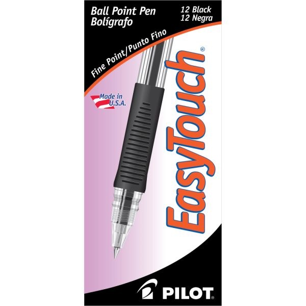 Pilot Easytouch Ballpoint Pens, Fine Point, 0.7 Mm, Clear Barrel, Black Ink, Pack Of 12 Pens