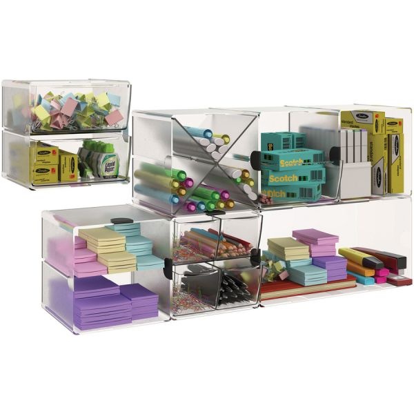 Deflecto Desk Cube With Drawer, Clear, 7 X 6 X 6