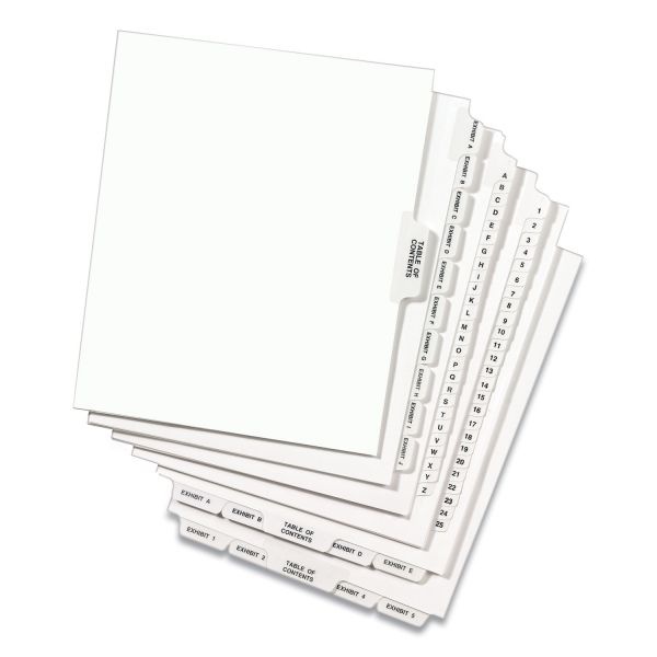 Avery Preprinted Legal Exhibit Side Tab Index Dividers, Avery Style, 10-Tab, 5, 11 X 8.5, White, 25/Pack