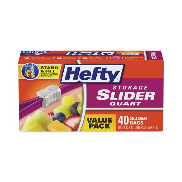 Hefty Slider Bags, 1 Gal, 1.5 Mil, 10.56" X 11", Clear, 270/Carton