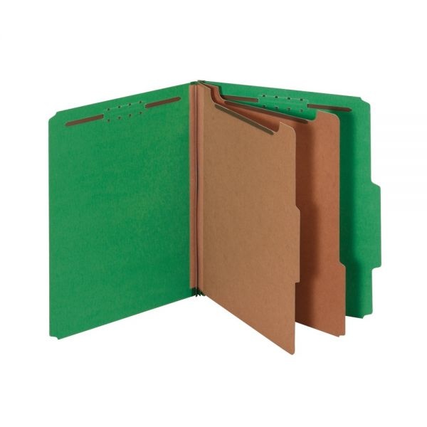 Classification Folders, 2 1/2" Expansion, Letter Size, 2 Dividers, 100% Recycled, Light Green, Pack Of 5 Folders