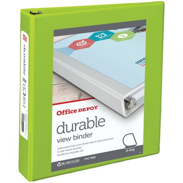 Durable View 3-Ring Binder, 1 1/2" D-Rings, 49% Recycled, Green