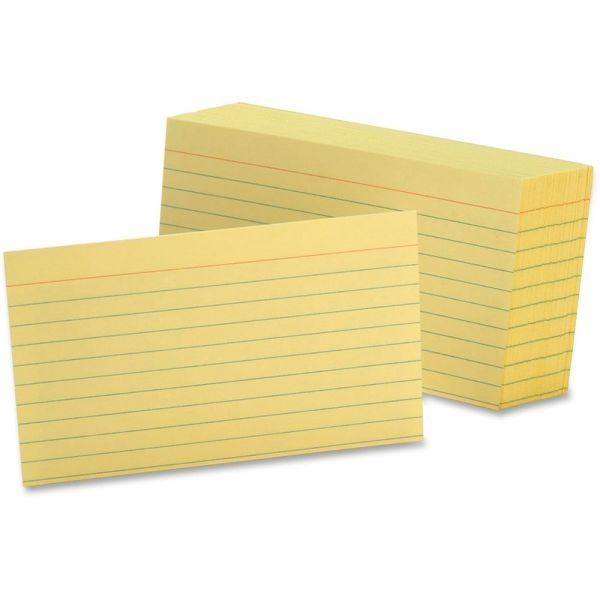Oxford Ruled Index Cards, 3 X 5, Canary, 100/Pack