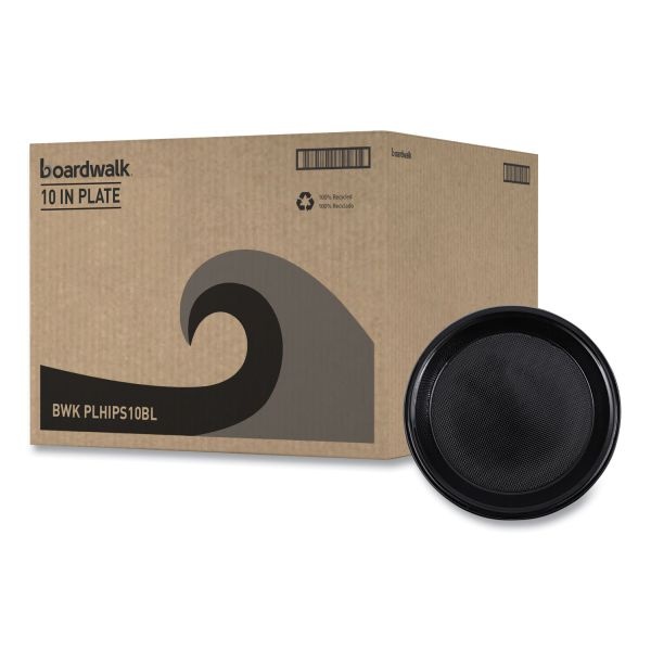 Boardwalk Hi-Impact Plastic Dinnerware, Plate, 10" Dia, Black, 125/Sleeve, 4 Sleeves/Carton