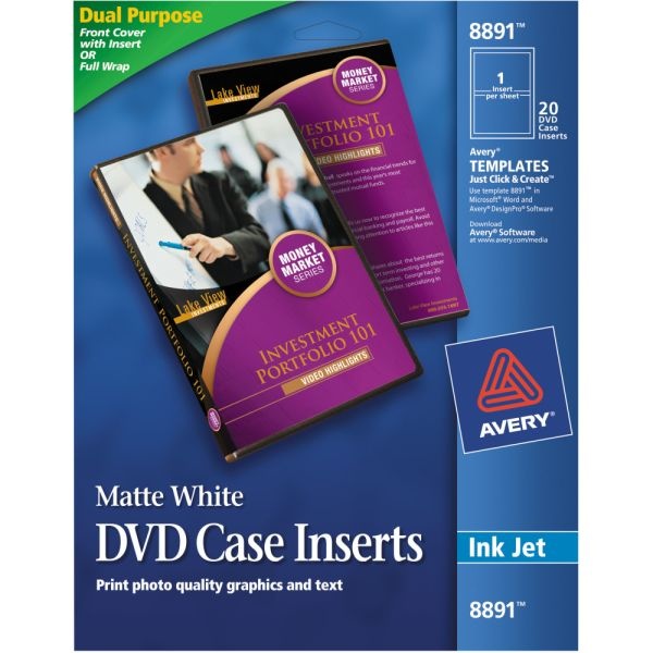 Avery Print-To-The-Edge Inkjet Dvd Case Inserts, 8891, White, Pack Of 20