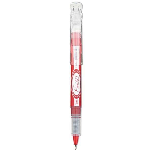 Pentel Finito! Porous Point Pen, Stick, Extra-Fine 0.4 Mm, Red Ink, Red/Silver/Clear Barrel