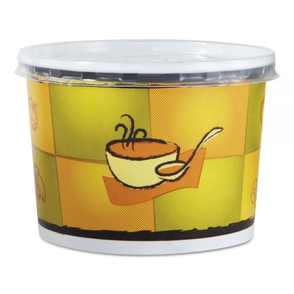 Chinet Streetside Squat Paper Food Container With Lid, Streetside Design, 12 Oz, 250/Carton