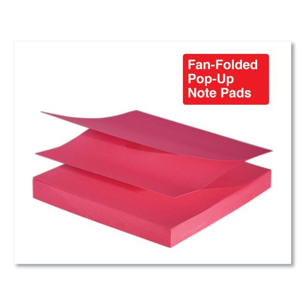 Universal Fan-Folded Self-Stick Pop-Up Note Pads, 3" X 3", Assorted Bright Colors, 100 Sheets/Pad, 12 Pads/Pack