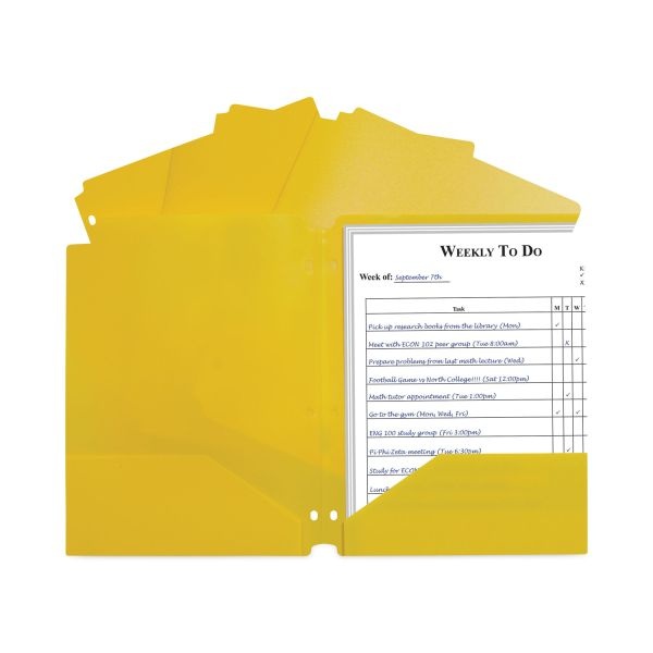 C-Line Two-Pocket Heavyweight Poly Portfolio Folder, 3-Hole Punch, 11 X 8.5, Yellow, 25/Box