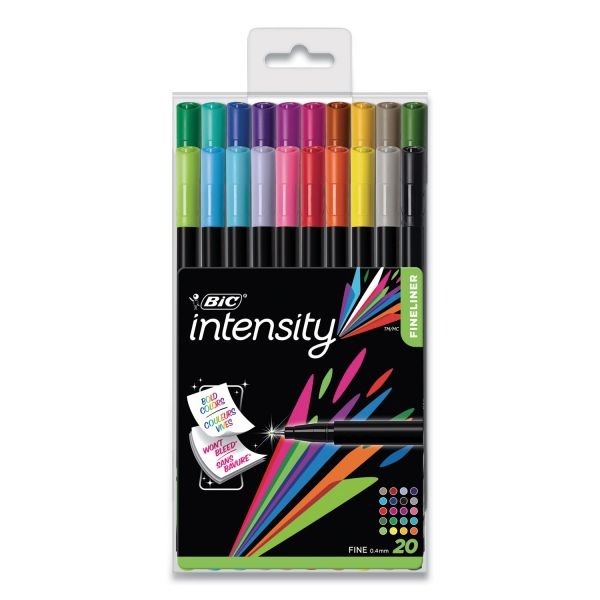 Bic Intensity Porous Point Pen, Stick, Fine 0.4 Mm, Assorted Ink And Barrel Colors, 20/Pack