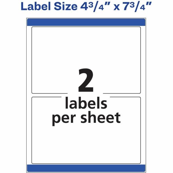 Avery Print-To-The-Edge Shipping Labels With Sure Feed Technology, 6876, Rectangle, 4-3/4" X 7-3/4", White, Pack Of 50