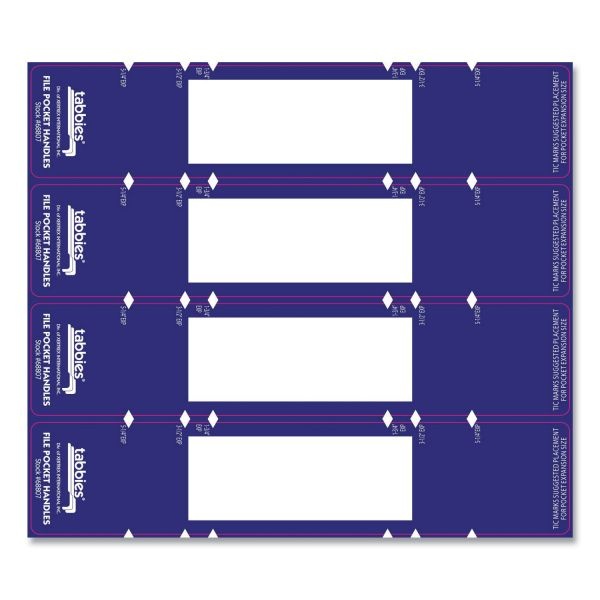 Tabbies File Pocket Handles, 9.63 X 2, Dark Blue/White, 4/Sheet, 12 Sheets/Pack