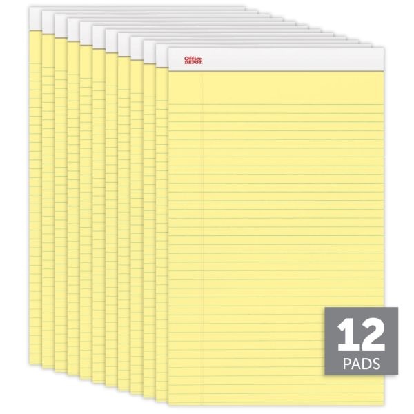 Writing Pads, 8 1/2" X 14", Legal/Wide Ruled, 50 Sheets, Canary, Pack Of 12 Pads