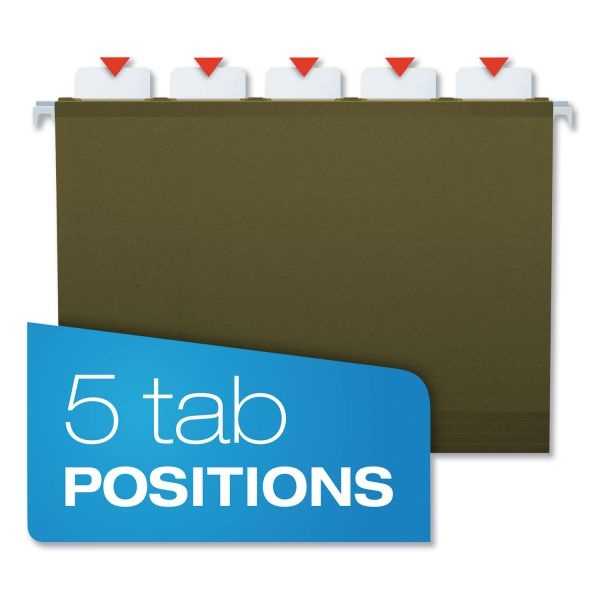 Pendaflex Ready-Tab Reinforced Hanging File Folders, Letter Size, 1/3-Cut Tabs, Standard Green, 25/Box