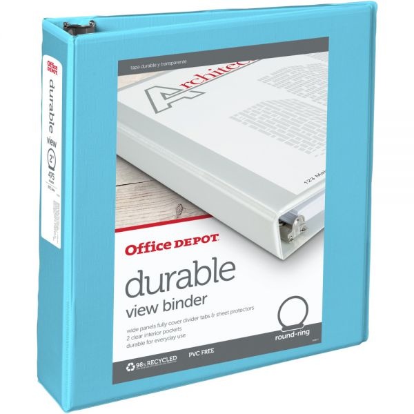 49% Recycled Durable View Round-Ring Binders, 2" Round Rings, Light Blue