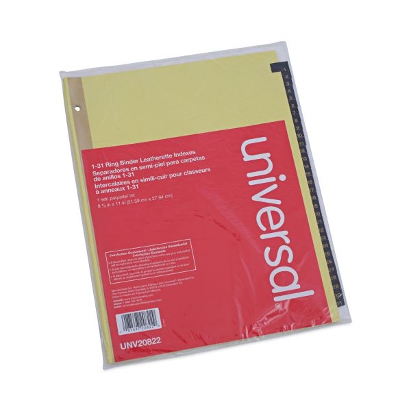 Universal Deluxe Preprinted Simulated Leather Tab Dividers With Gold Printing, 31-Tab, 1 To 31, 11 X 8.5, Buff, 1 Set