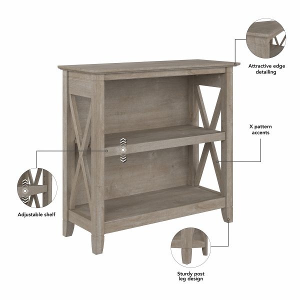 Bush Furniture Key West Small Corner Desk With Bookcase And Lateral File Cabinet In Washed Gray