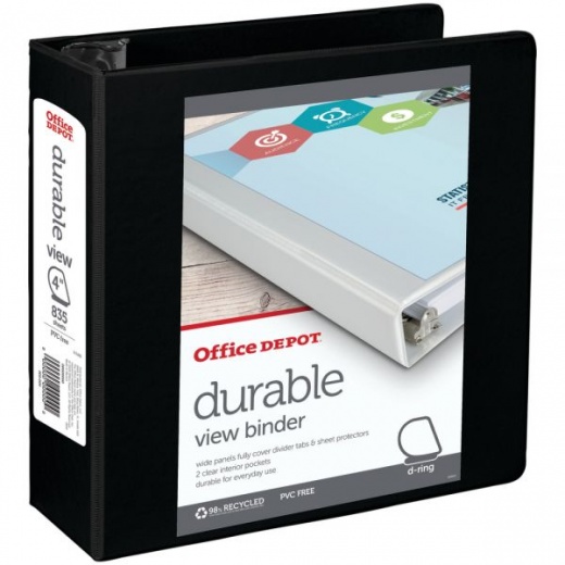 Durable View 3-Ring Binder, 4" Slant Rings, Black