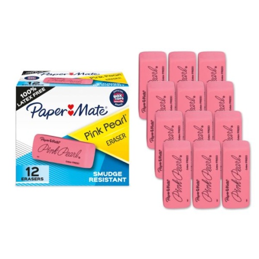 Paper Mate Pink Pearl Erasers, Large, Box Of 12