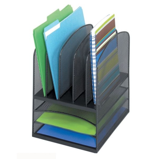 Safco Onyx Mesh Desk Organizer, 3 Horizontal/5 Upright, 13" H X 11½" W X 9½" D, Black