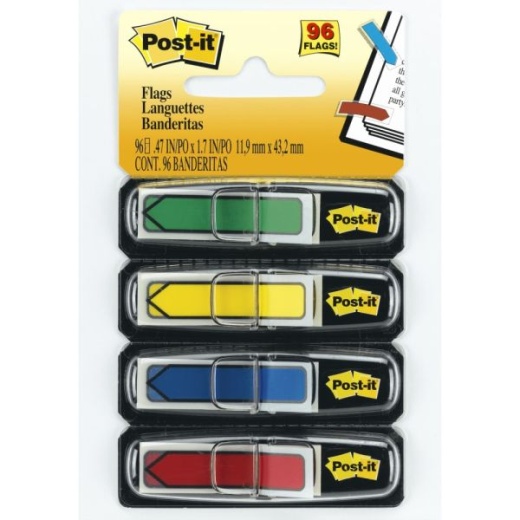 Post-It Notes Arrow Flags, 1/2", Assorted Primary Colors, 24 Flags Per Pad, Pack Of 4 Pads