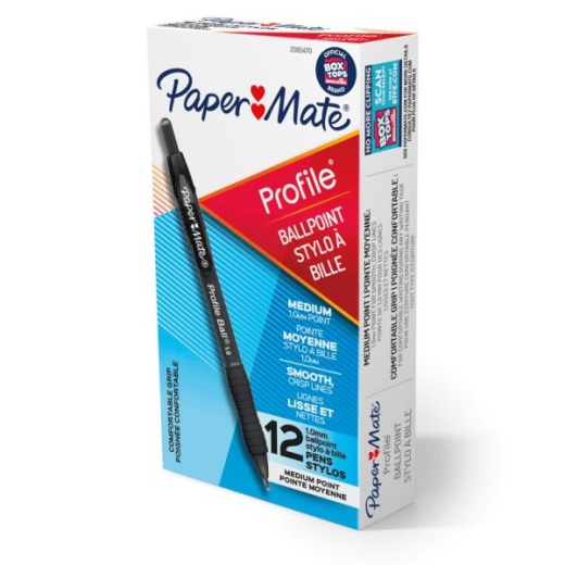 Paper Mate Ballpoint Pen, Profile Retractable Pen, Medium Point (1.0Mm), Black, 12 Count