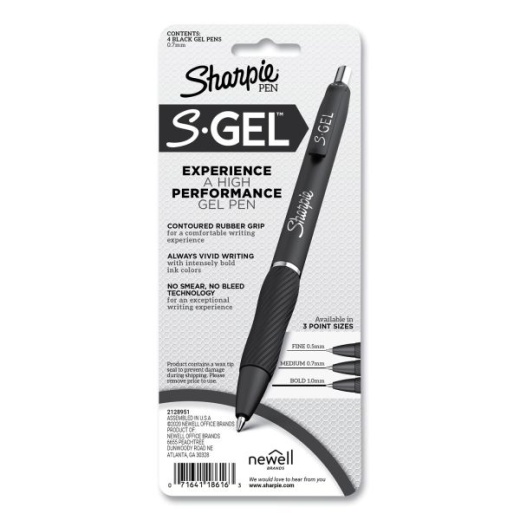 Sharpie S Gel Pens Medium Point 0.7 mm Black Barrel Black Ink Pack