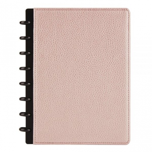 Tul Discbound Notebook With Pebbled Leather Cover, Junior Size, Narrow Ruled, 60 Sheets, Rose Gold