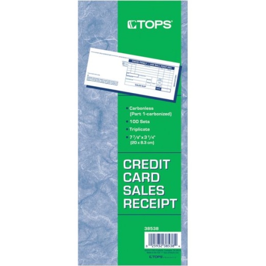 Tops Credit Card Sales Slip Forms - 15 lb - 3 Part - Carbonless Copy - 3 1/4" X 7 7/8" Sheet Size - White Sheet(S) - Blue Print Color - Paper - 100 / Pack