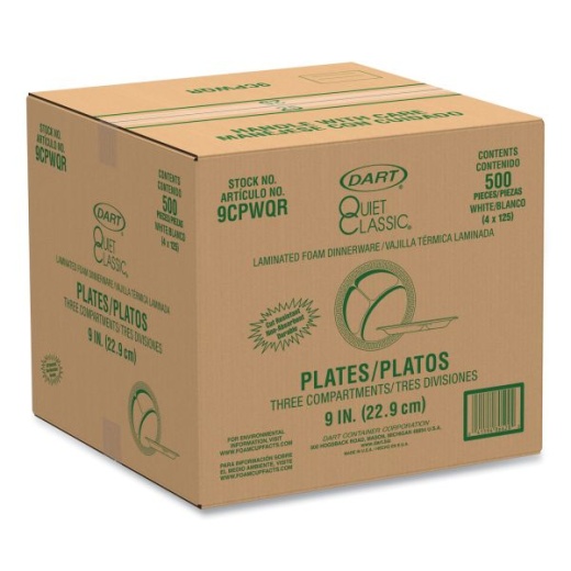 Quiet Classic Laminated Foam Plates, 3-Compartment, 9