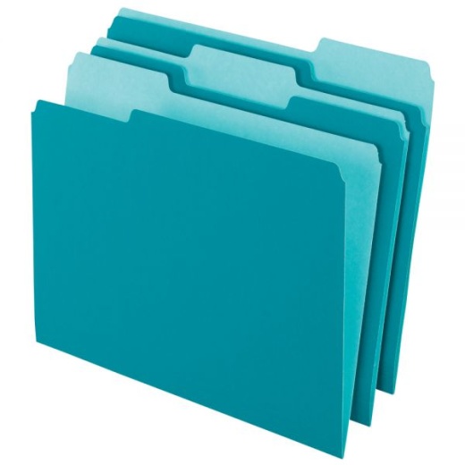 2-Tone File Folders, 1/3 Tab, Letter Size, Teal, Pack Of 100