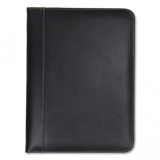 Samsill Contrast Stitch Leather Padfolio, 8 1/2 X 11, Leather, Black