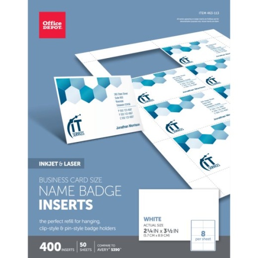 Badge Inserts, Business Card Size, 2 1/4" x 3 1/2", White, Pack of 400