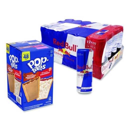 Snack Box Pros Red Bull Energy Drink And Pop Tart Combo Pack,(24) 12Oz Cans,(24) Frosted Strawberry/(24) Frosted Brown Sugar Cinnamon/Bundle