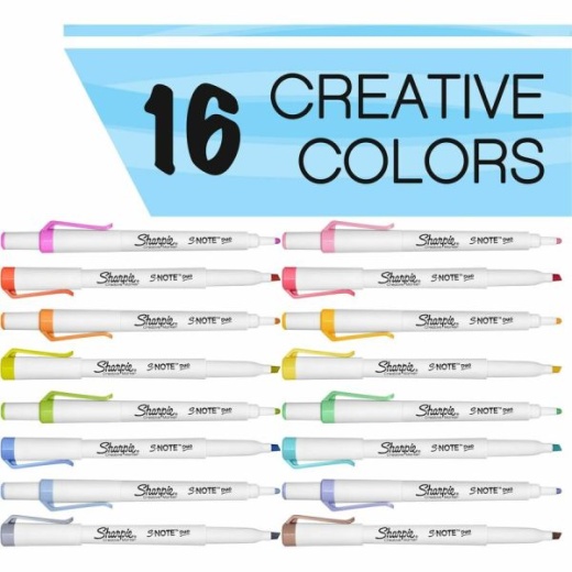 S-Note Creative Markers, Assorted Ink Colors, Bullet/Chisel Tip, White  Barrel, 8/Pack