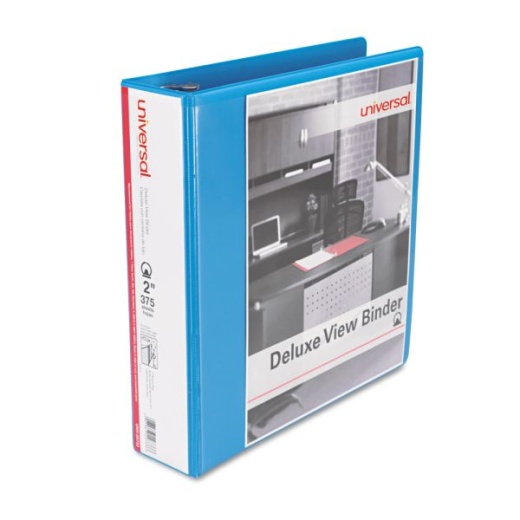 Universal Deluxe Round Ring Vinyl View Binder, 8 1/2" X 11", 2" Capacity, Light Blue
