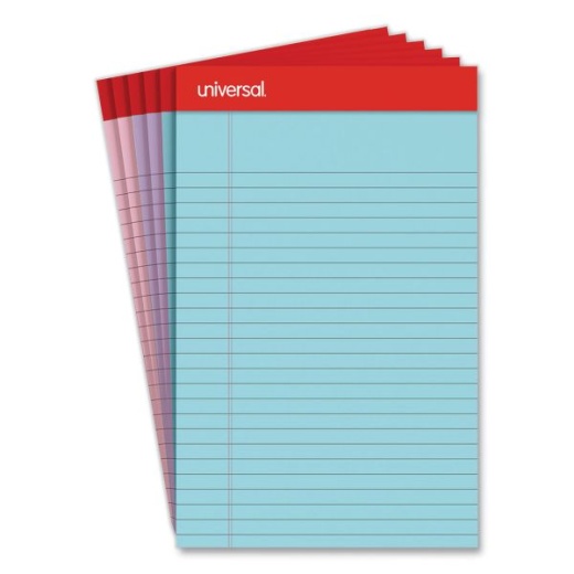 Universal Perforated Ruled Writing Pads - 50 Assorted Pastels, 5 x 8 Sheets, 6/Pack