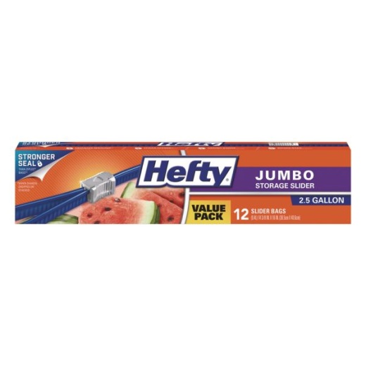 Hefty Slider Food Storage Bags, Jumbo, 14.38" X 9", Clear, 12/Box