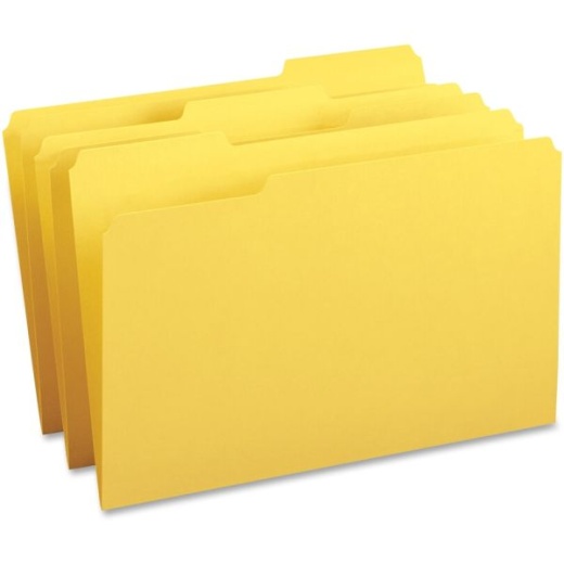 Business Source 1/3-Cut Tab Colored File Folders, Legal Size, Yellow, Box Of 100
