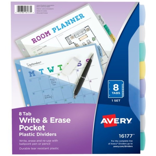 Avery Write & Erase Pocket Plastic Dividers For 3 Ring Binders