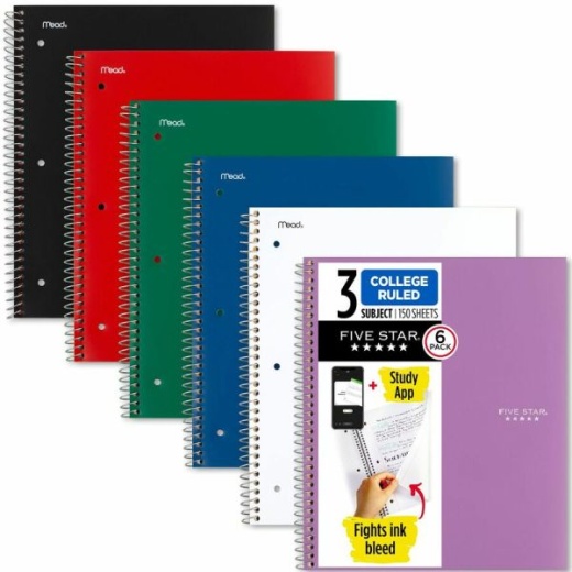 Mead Five Star Subject Spiral Notebook