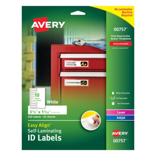 Avery Easy Align Self-Laminating ID Labels 1 1/16 x 3 1/2, White, Pack of 250