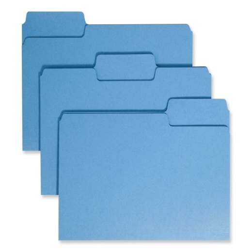 Smead Supertab Colored File Folders, 1/3-Cut Tabs: Assorted, Letter Size, 0.75" Expansion, 11-Pt Stock, Blue, 100/Box