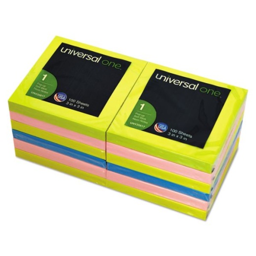 Universal Fan-Folded Pop-Up Notes, 3 X 3, Assorted Neon Colors, 100 Sheets  Per Pad, Pack Of 12 Pads