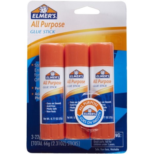 Elmer's Office Strength Glue Sticks, All Purpose, 0.77 Oz., Clear, Pack Of 3