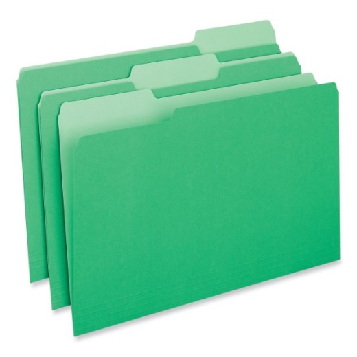 Universal Interior File Folders, 1/3-Cut Tabs: Assorted, Legal Size, 11-Pt Stock, Green, 100/Box