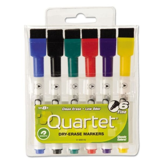Quartet Rewritables Mini Dry-Erase Markers, Magnetic, Assorted Classic Colors, 6 Pack - Fine Marker Point - 51659312q
